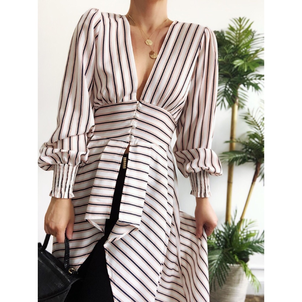 Last one✨Dean Striped Duster Blouse - Picture 3 of 8
